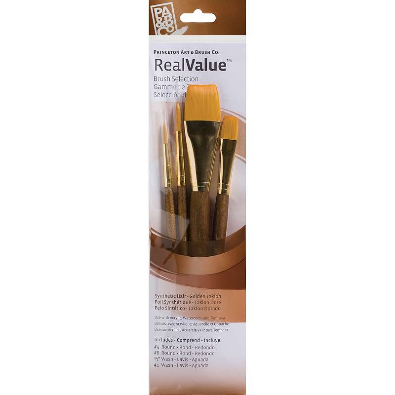 Synthetic Gold Taklon Real Value Brush Set 4/Pkg