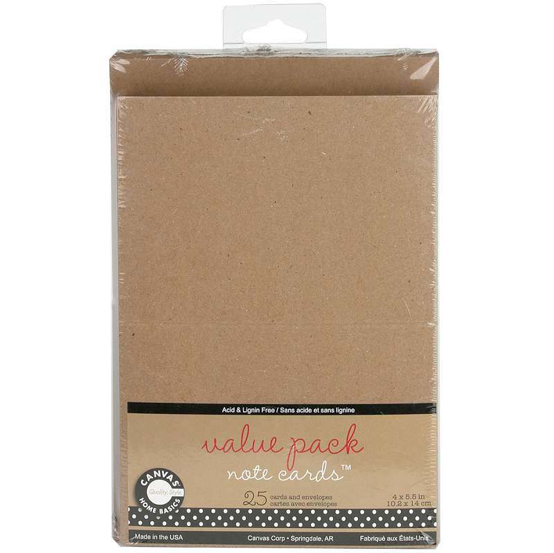 Value Pack Note Cards W/Envelopes 4"X5.5" 25/Pkg Kraft