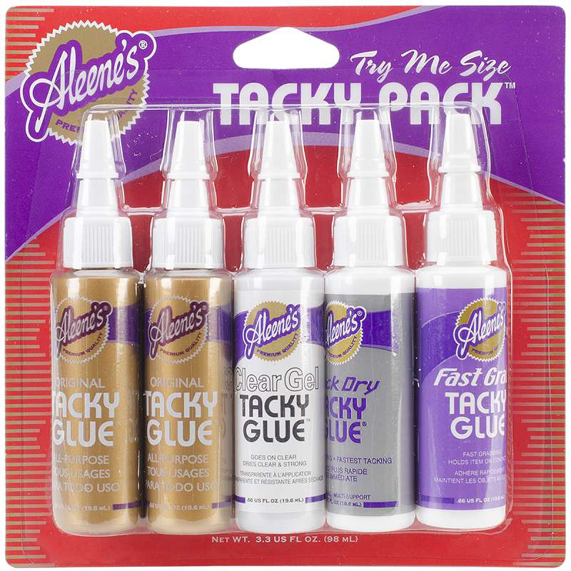 Aleene's Try Me Size Tacky Pack .66oz 5/Pkg Clear Gel, Quick Dry, Fast Grab, 2 Orig