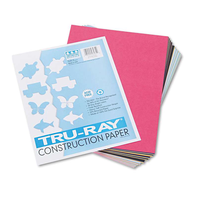 Pacon® Tru-Ray Construction Paper, 76 lbs., 9 x 12, Assorted, 50 Sheets/Pack