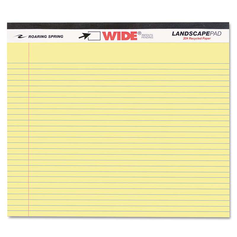 Roaring Spring® WIDE Landscape Format Writing Pad, College Ruled, 11 x 9 1/2, Canary, 40 Sheets