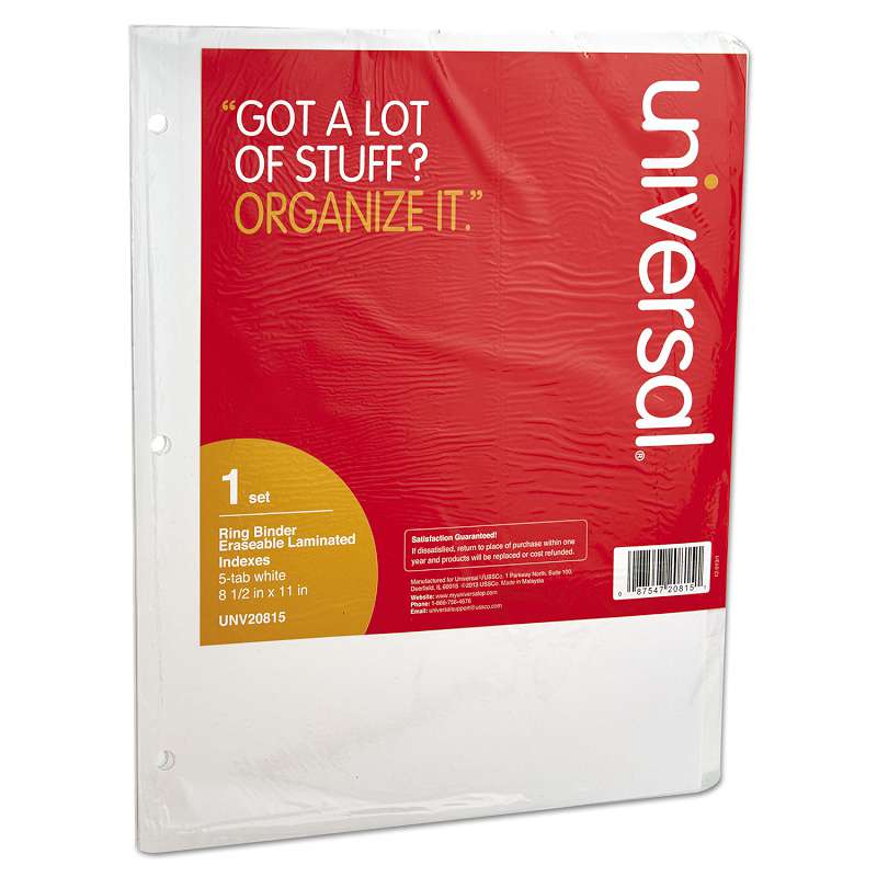 Universal® Write-On/Erasable Indexes w/White Tabs, 5-Tab, Letter, White