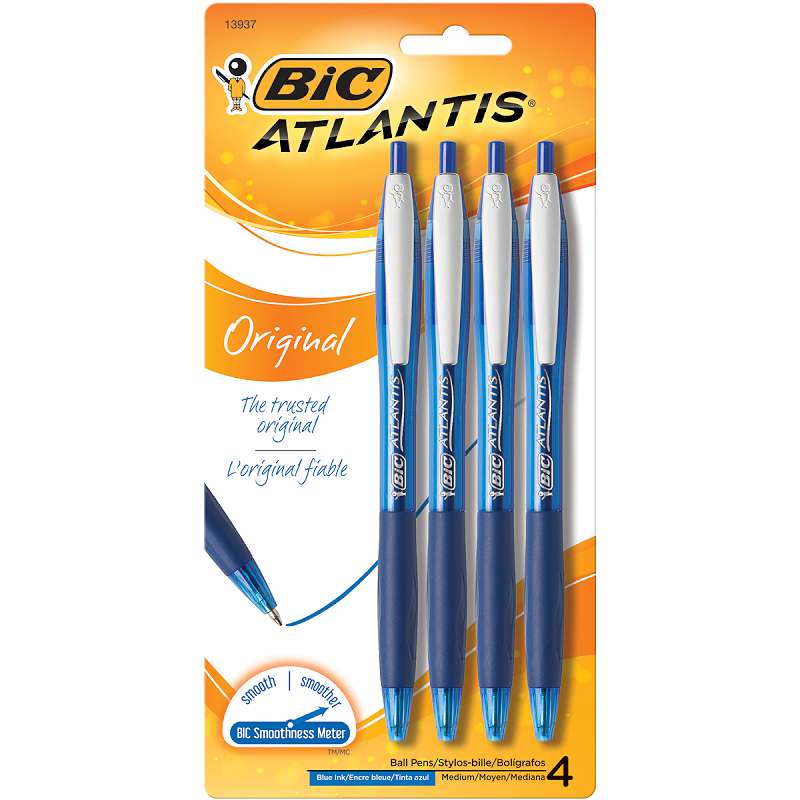Atlantis Original Retractable Ballpoint Pen 4/Pkg Blue