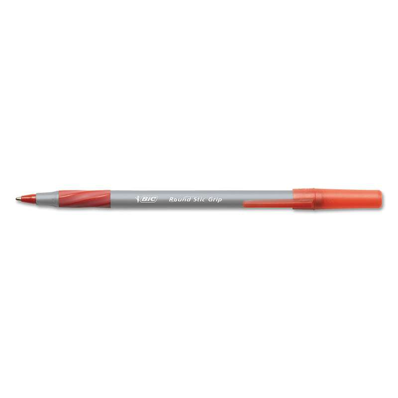 BIC® Round Stic Grip Xtra Comfort Ballpoint Pen, Red Ink, 1.2mm, Medium, Dozen