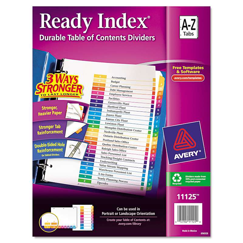 Avery® Ready Index Customizable Table of Contents Multicolor Dividers, 26-Tab, Letter
