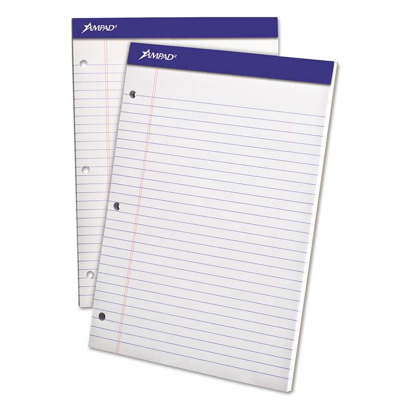 Ampad® Double Sheets Pad, Legal/Wide, 8 1/2 x 11 3/4, White, 100 Sheets
