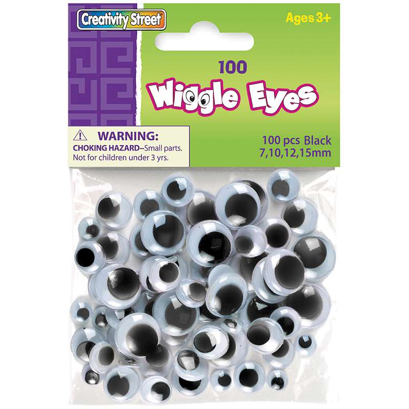 Paste-On Wiggle Eyes Assorted 7mm To 15mm 100/Pkg Black 