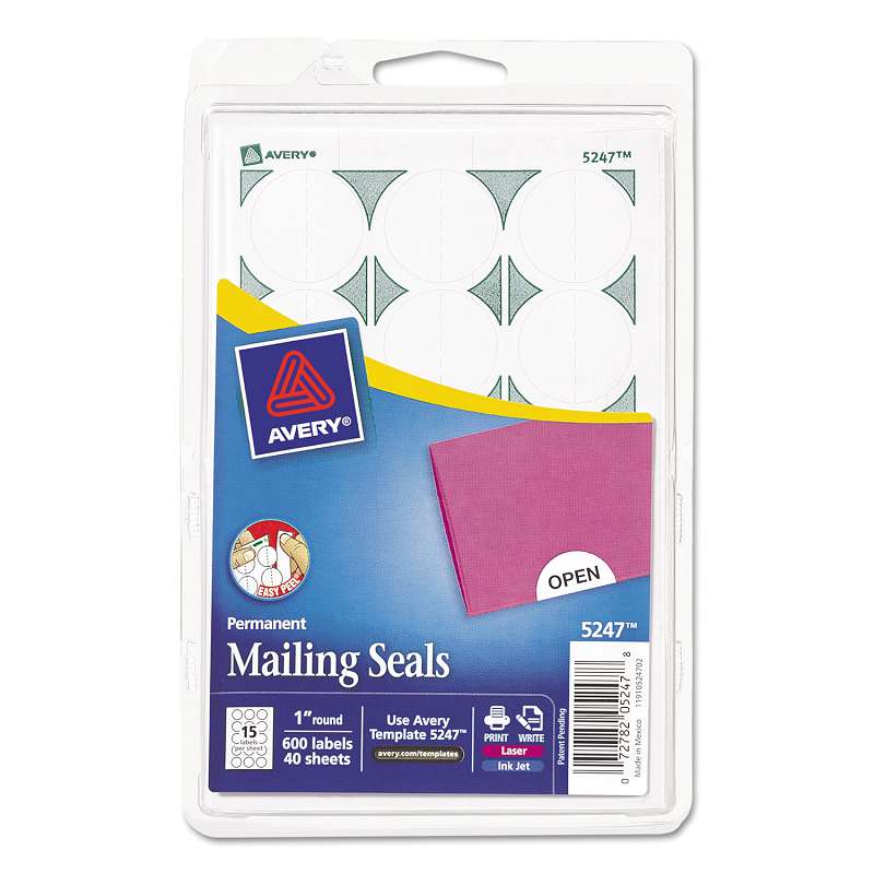 Avery® Printable Mailing Seals, 1" dia., White, 600/Pack