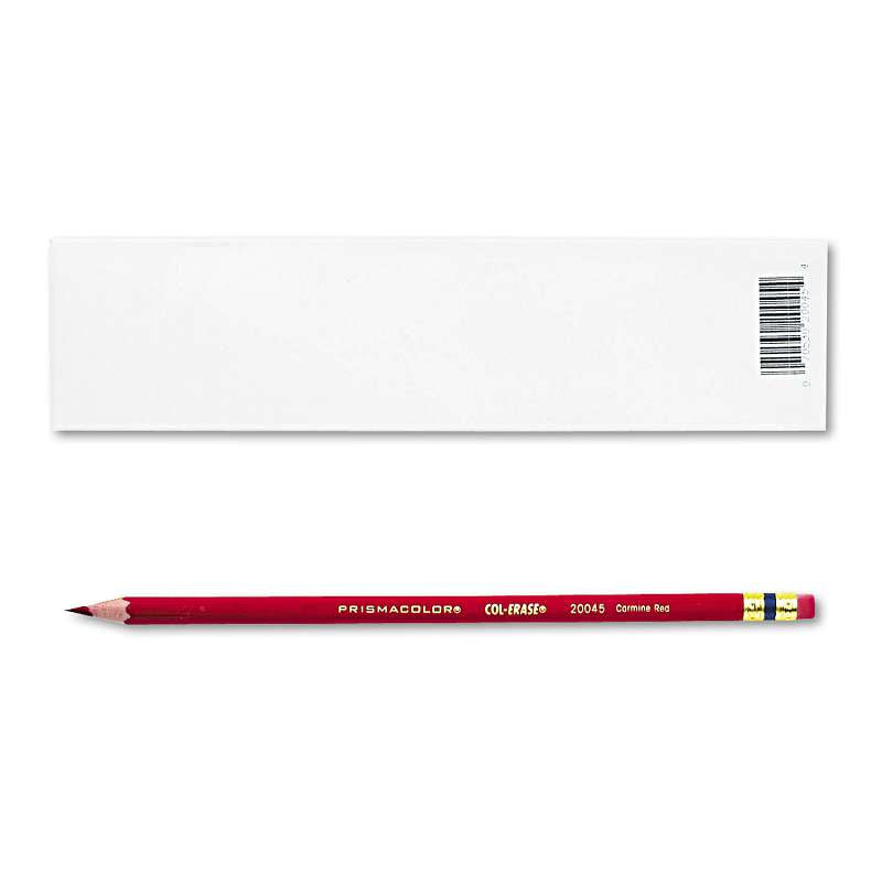 Prismacolor® Col-Erase Pencil w/Eraser, Carmine Red Lead/Barrel, Dozen