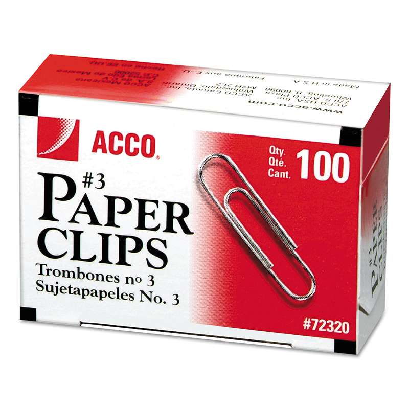 ACCO Smooth Standard Paper Clip, #3, Silver, 100/Box, 10 Boxes/Pack