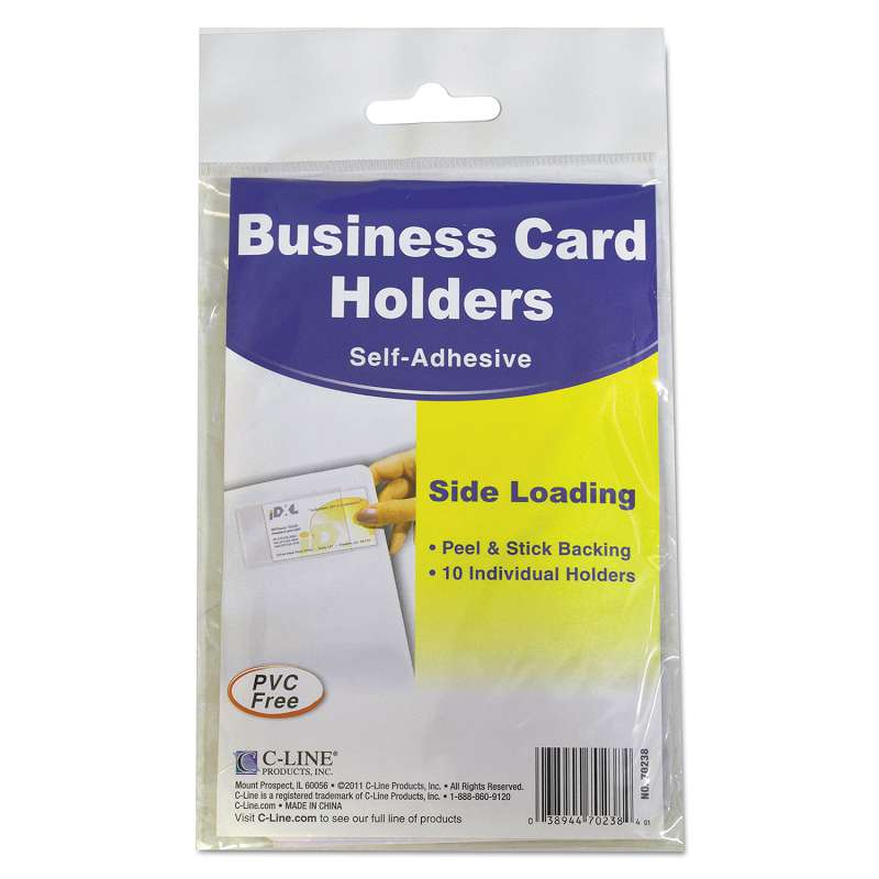 C-Line® Self-Adhesive Business Card Holders, Side Load, 3 1/2 x 2, Clear, 10/Pack