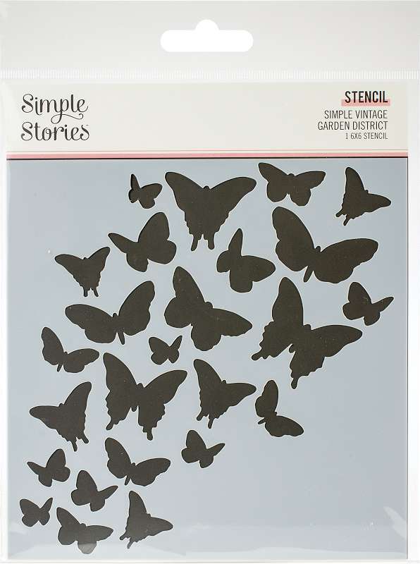 Simple Stories Simple Vintage Garden District Stencil 6"X6" Beautiful Butterflies