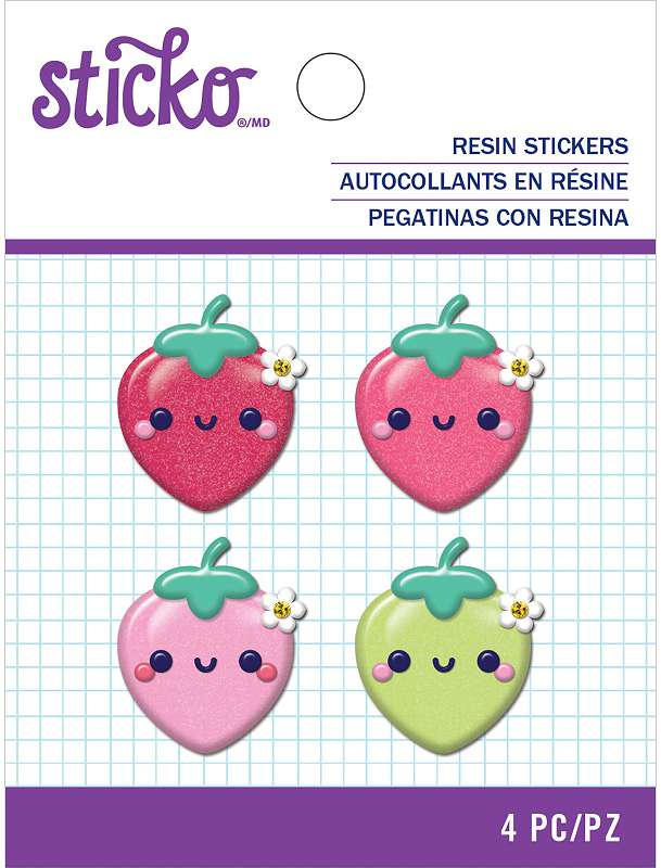 Sticko Resin Sticker Small Strawberry, 4/Pkg