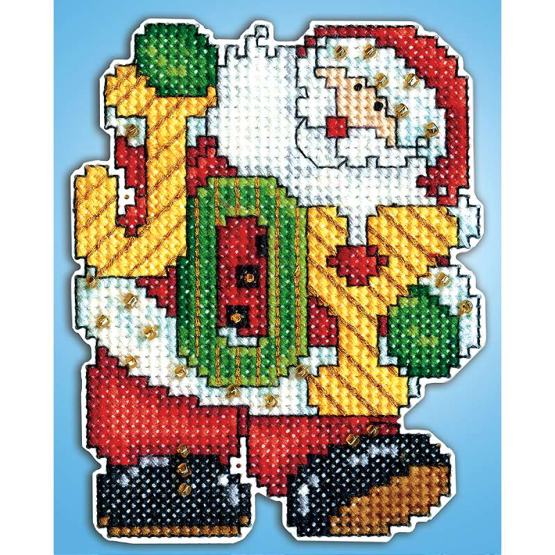 Joy Santa Ornament Plastic Canvas Kit 4"X3" 14 Count