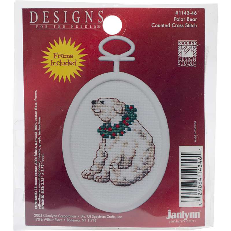 Polar Bear Mini Counted Cross Stitch Kit 2.75" Oval 18 Count