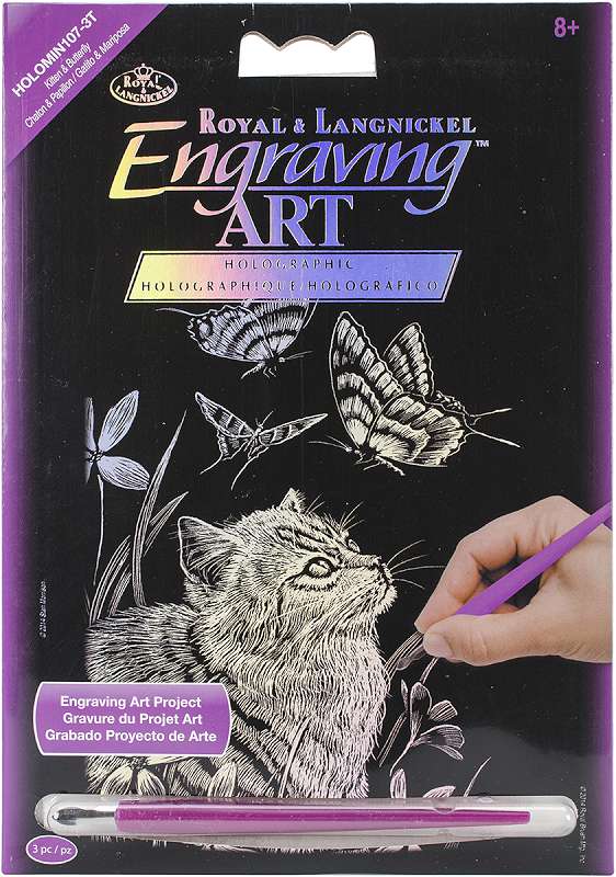 Holographic Foil Engraving Art Mini Kit 5"X7" Kitten & Butterfly
