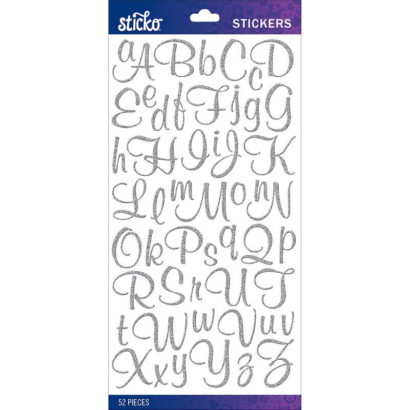 Sticko Alphabet Stickers Silver Glitter Script Small