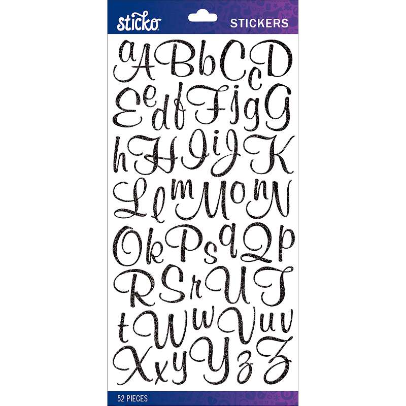 Sticko Alphabet Stickers Black Glitter Script Small