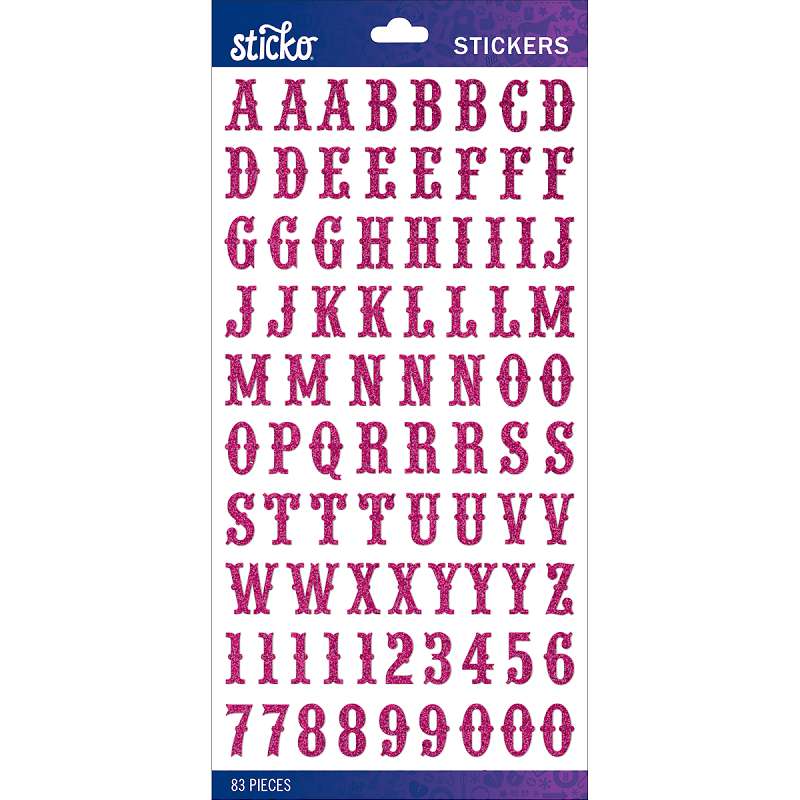 Sticko Alphabet Stickers Hot Pink Glitter Carnival Small
