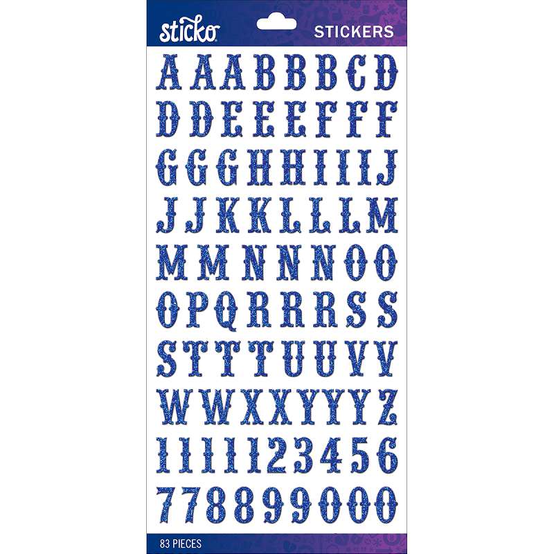 Sticko Alphabet Stickers Blue Glitter Carnival Small