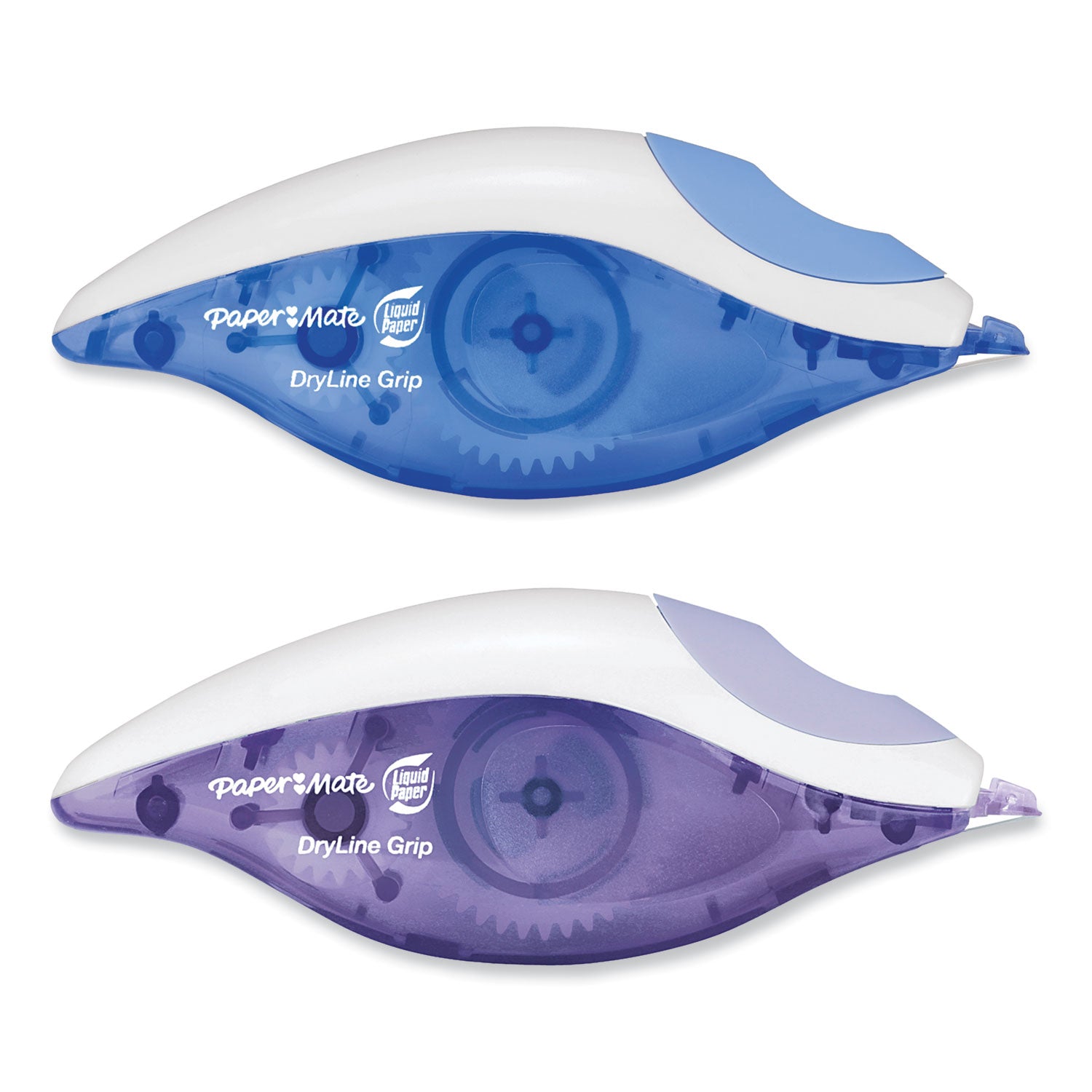 Paper Mate® Liquid Paper® DryLine Grip Correction Tape, 1/5" x 335", Blue/Purple Dispensers, 2/Pack