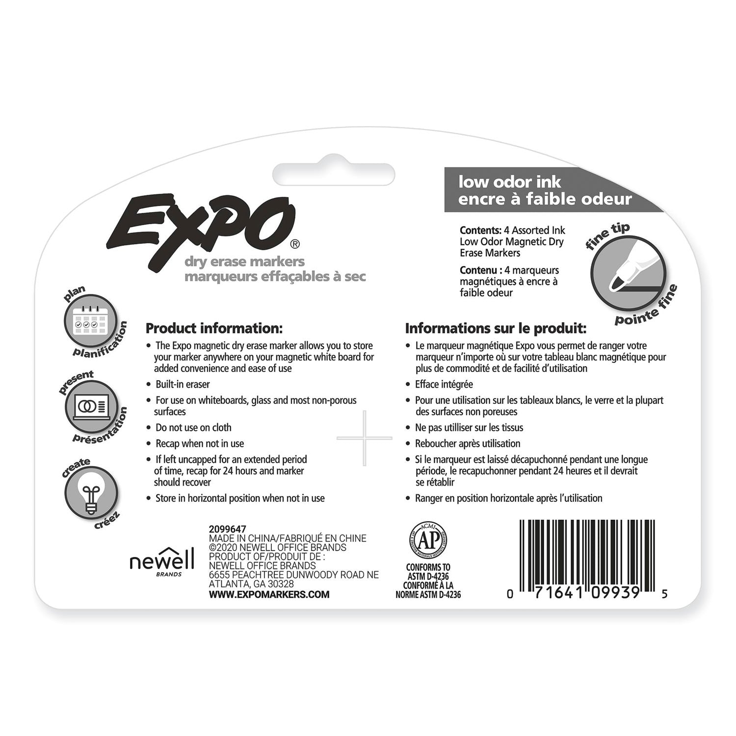 Magnetic Dry Erase Fine Marker With Eraser 4/Pkg Assorted