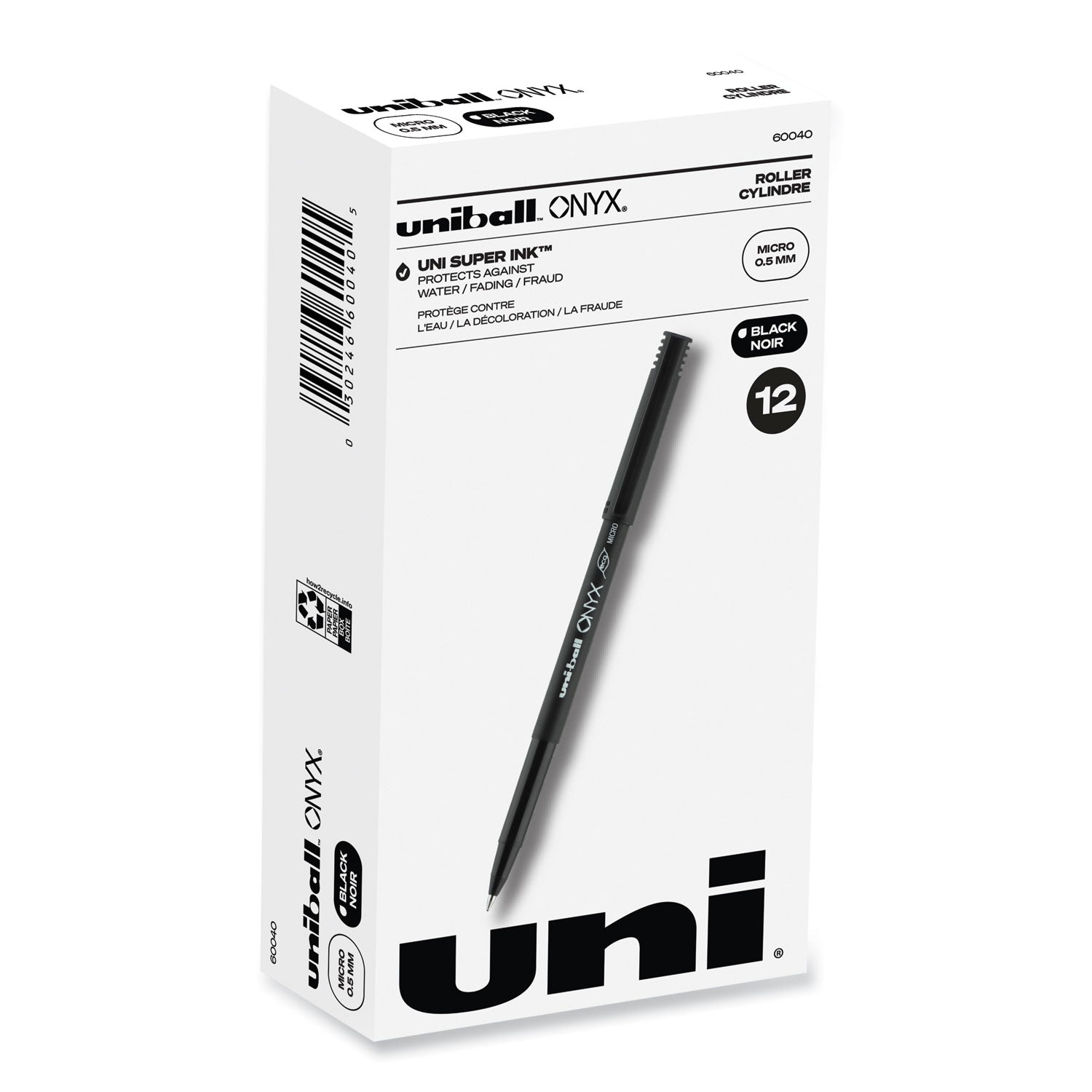 Onyx Roller Ball Stick Dye-Based Pen, Black Ink, Micro, Dozen