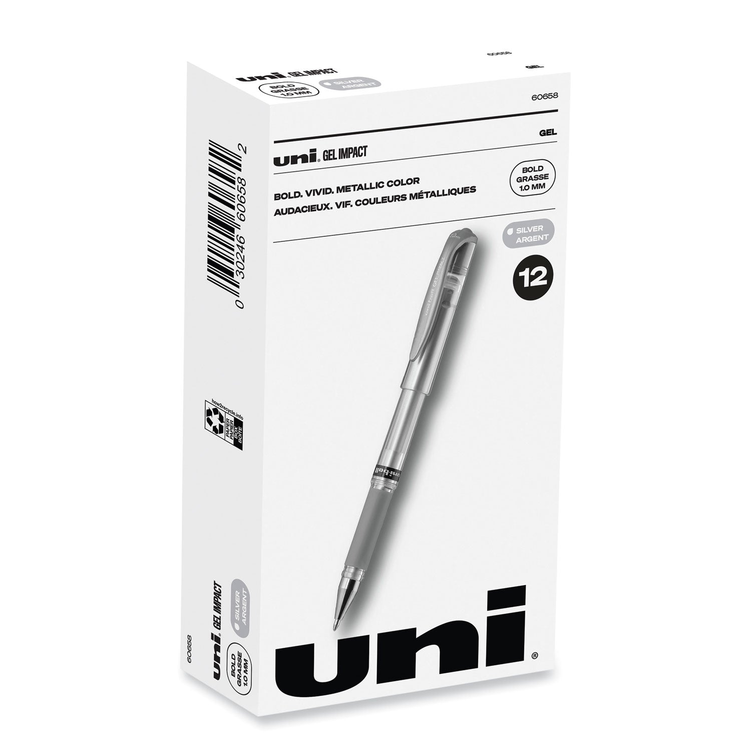 uni-ball Impact Gel Pens, Bold Point (1.0mm), Metallic Silver, 