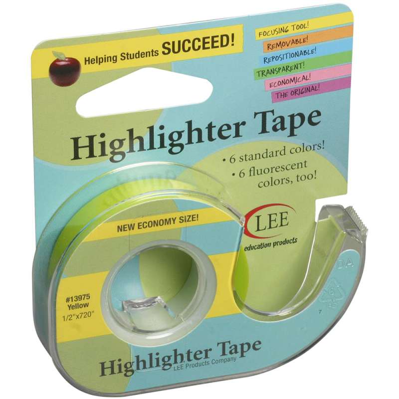 Lee Products Removeable Highlighter Tape Yellow .5 Inch X 720 Inch