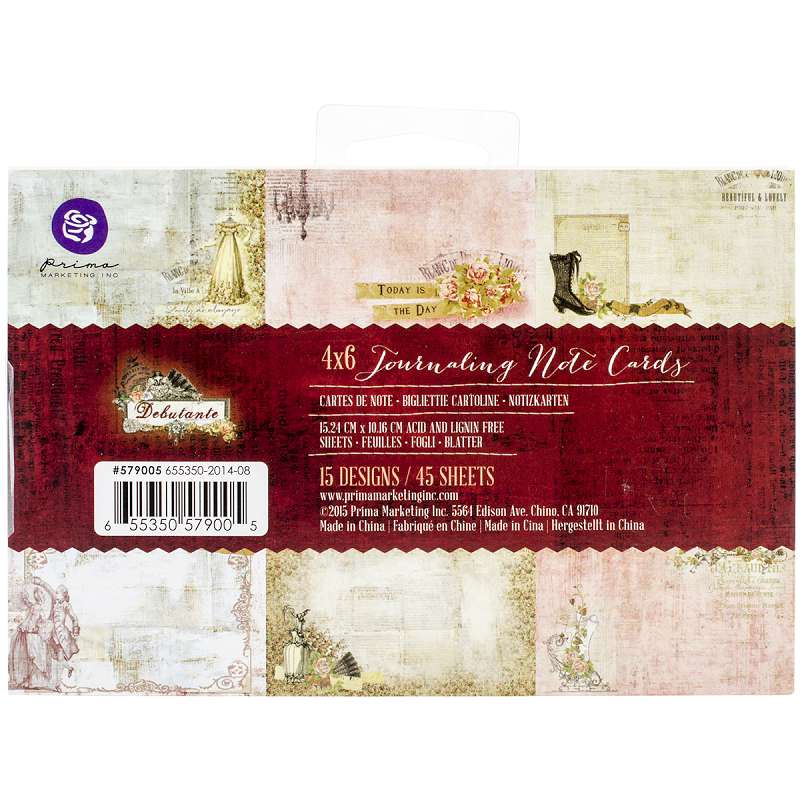 Debutante Journaling Notecards 4"X6" 3 Each Of 15 Designs