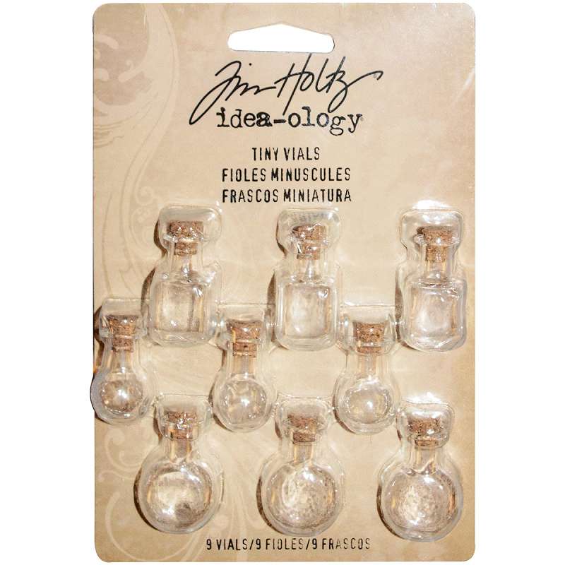 Idea-Ology Tiny Corked Glass Vials 9/Pkg Assorted Clear Shapes 1"X.25"