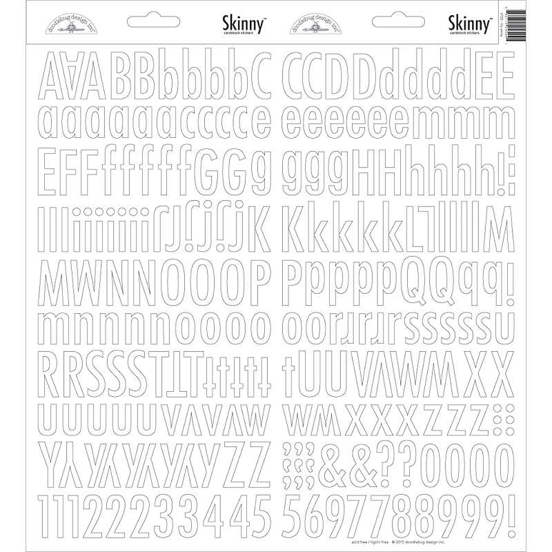 Doodlebug Skinny Cardstock Alpha Stickers Lily White