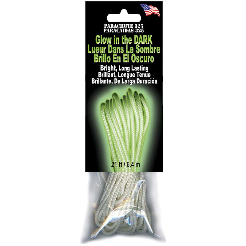 Parachute Cord 3mmX21' Glow-In-The-Dark
