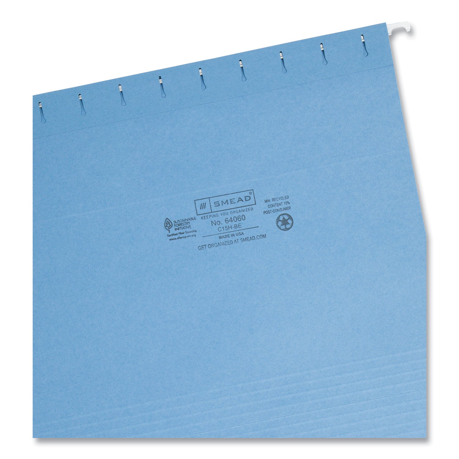 Smead® Hanging File Folders, 1/5 Tab, 11 Point Stock, Letter, Blue, 25/Box