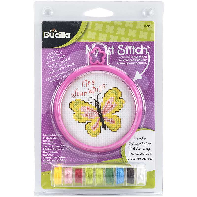 My 1st Stitch Find Your Wings Mini Counted Cross Stitch Kit 3" Round 14 Count