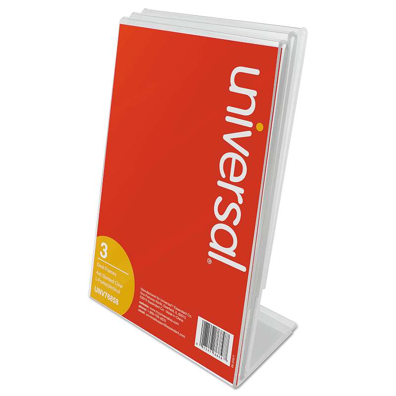 Universal® Clear L-Style Freestanding Frame, 4 x 6 Insert, 3/Pack