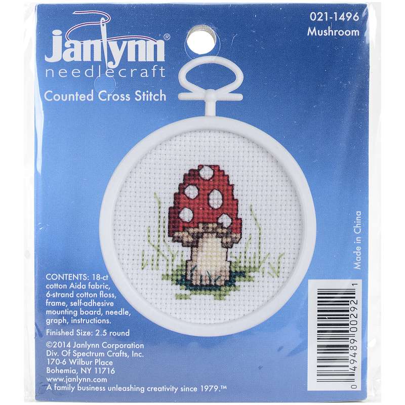 Mushroom Mini Counted Cross Stitch Kit 2.5" Round 18 Count
