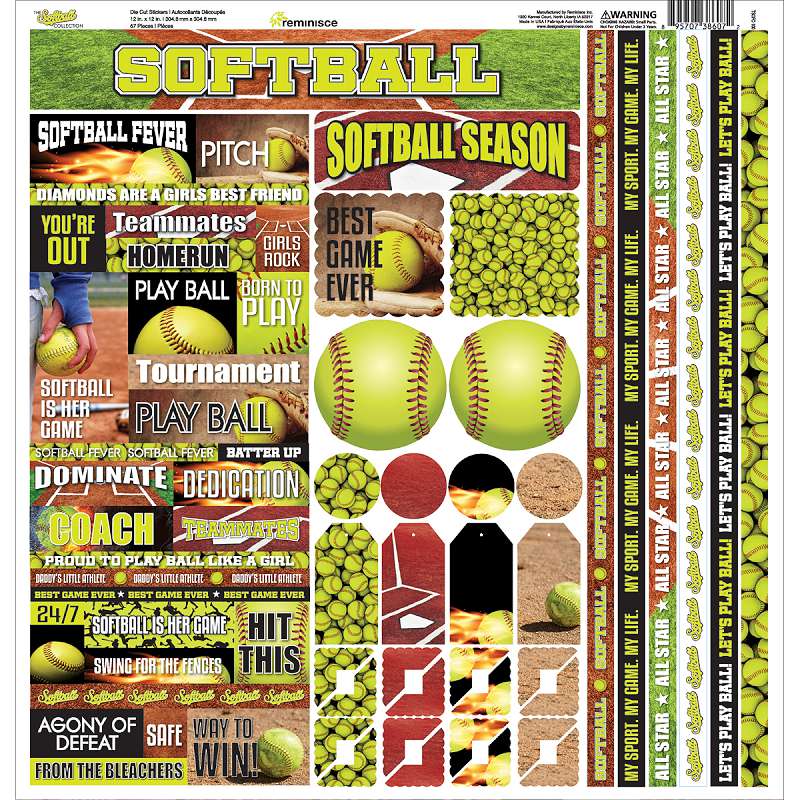 Softball Cardstock Sticker 12"X12"  