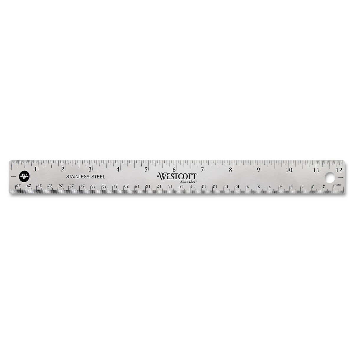 Westcott® Stainless Steel Office Ruler With Non Slip Cork Base, 12"
