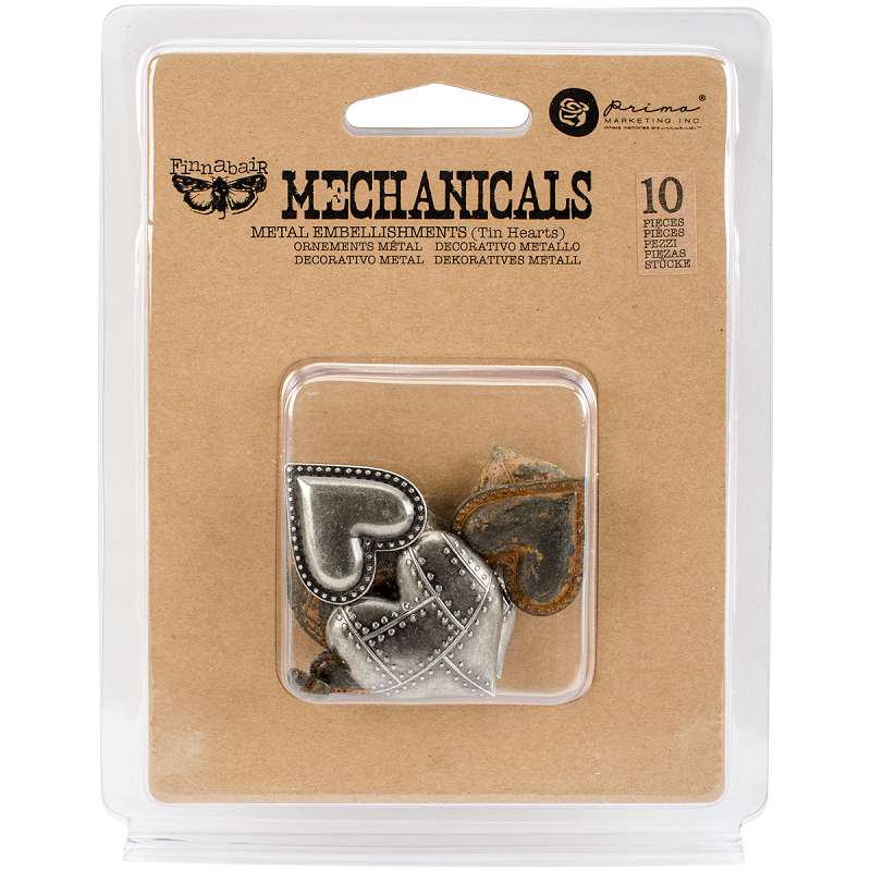 Finnabair Mechanicals Metal Embellishments Tin Hearts 10/Pkg